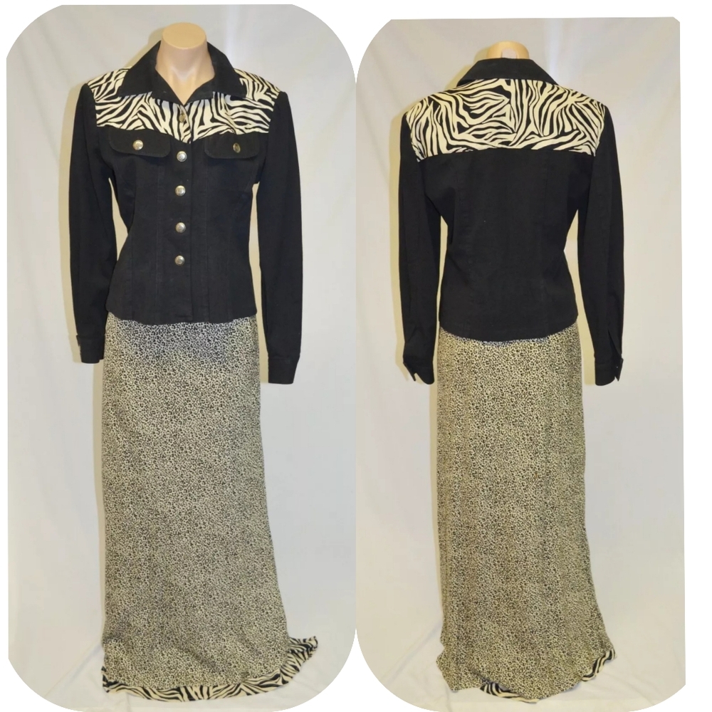 Lucia Lukken Vintage 80s 90s Animal Print Western 2 Piece Skirt & Top Set S/M